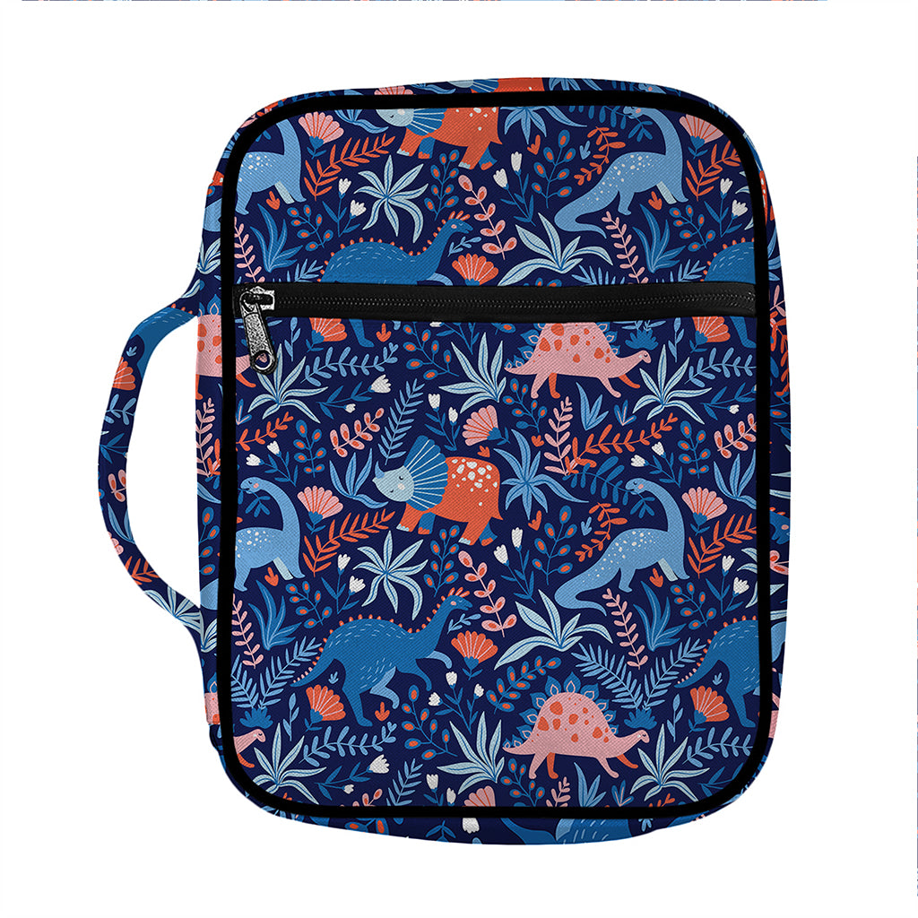 Cute Dino Leaves And Flowers Print Front Pocket Bible Bag