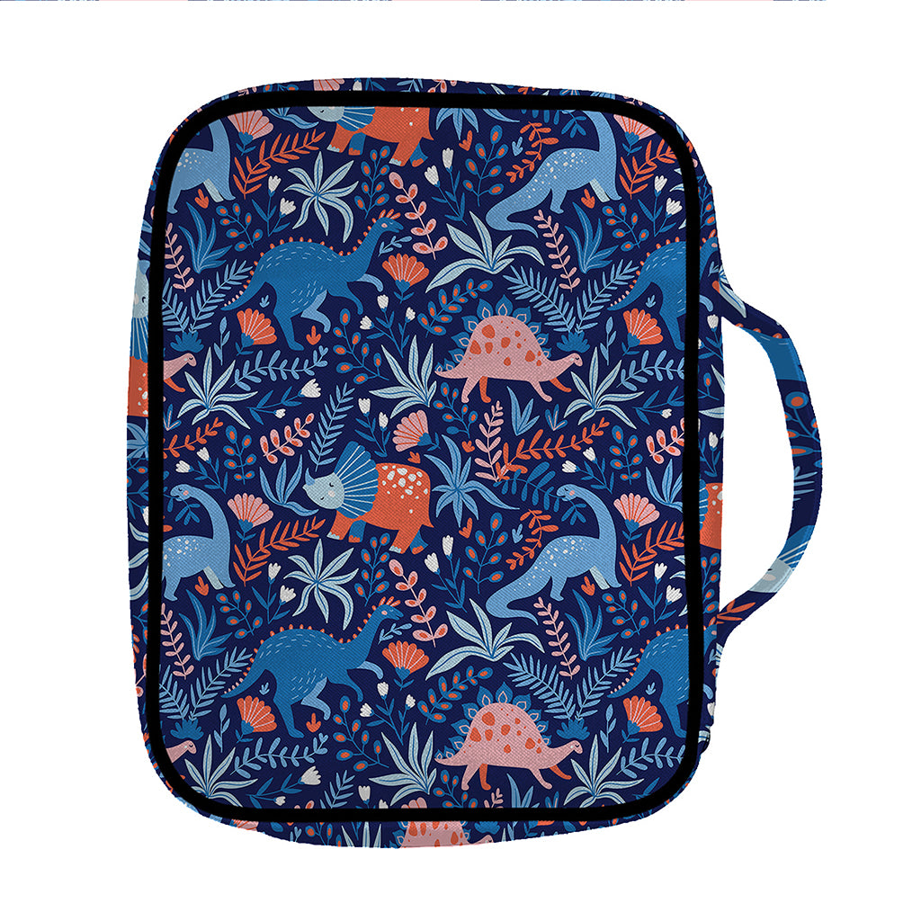Cute Dino Leaves And Flowers Print Front Pocket Bible Bag