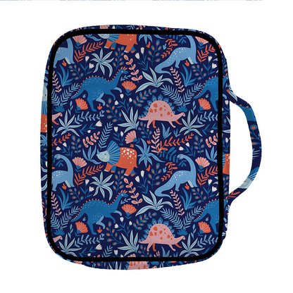 Cute Dino Leaves And Flowers Print Front Pocket Bible Bag