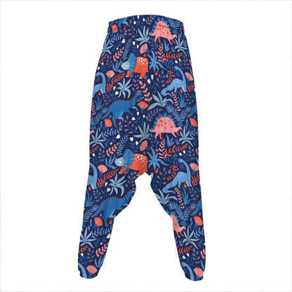Cute Dino Leaves And Flowers Print Hammer Pants