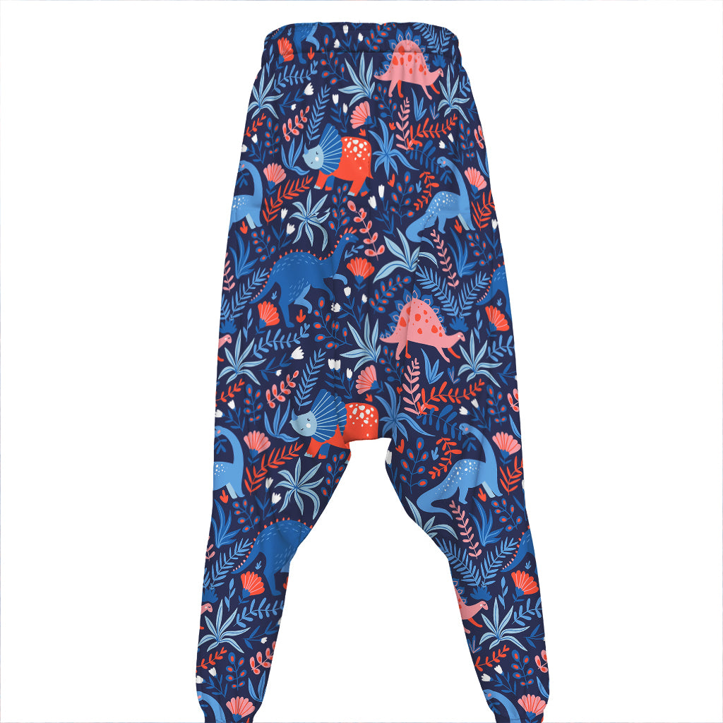 Cute Dino Leaves And Flowers Print Hammer Pants