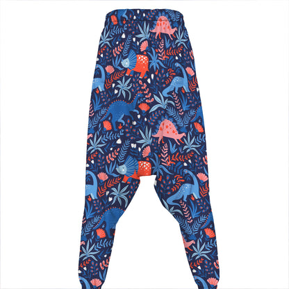 Cute Dino Leaves And Flowers Print Hammer Pants