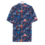 Cute Dino Leaves And Flowers Print Hawaiian Shirt