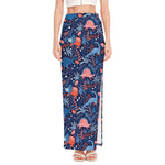 Cute Dino Leaves And Flowers Print High Slit Maxi Skirt