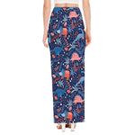 Cute Dino Leaves And Flowers Print High Slit Maxi Skirt