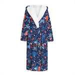 Cute Dino Leaves And Flowers Print Hooded Bathrobe