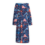 Cute Dino Leaves And Flowers Print Hooded Bathrobe