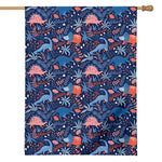 Cute Dino Leaves And Flowers Print House Flag