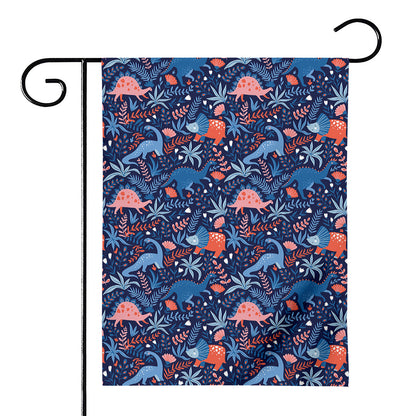 Cute Dino Leaves And Flowers Print House Flag
