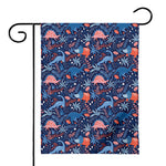Cute Dino Leaves And Flowers Print House Flag