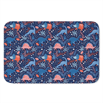 Cute Dino Leaves And Flowers Print Indoor Door Mat
