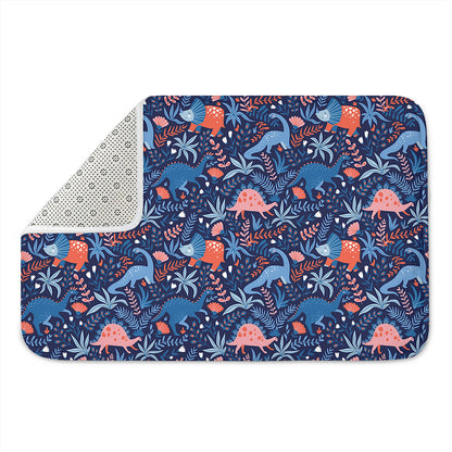 Cute Dino Leaves And Flowers Print Indoor Door Mat