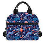 Cute Dino Leaves And Flowers Print Insulated Lunch Bag