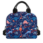 Cute Dino Leaves And Flowers Print Insulated Lunch Bag