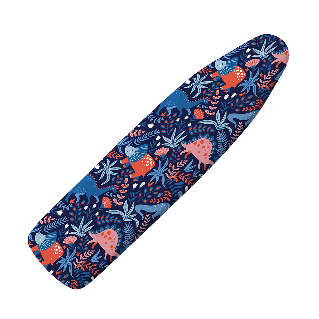 Cute Dino Leaves And Flowers Print Ironing Board Cover