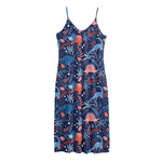 Cute Dino Leaves And Flowers Print Jersey Midi Cami Dress