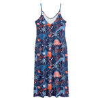 Cute Dino Leaves And Flowers Print Jersey Midi Cami Dress
