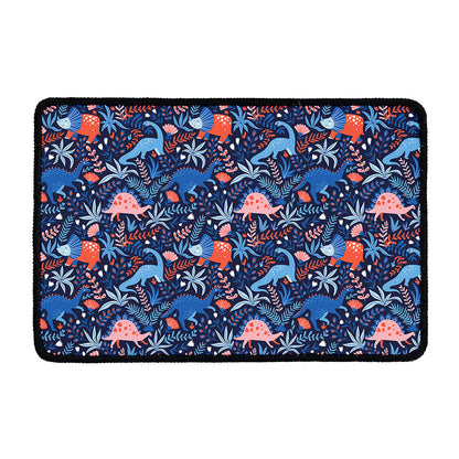 Cute Dino Leaves And Flowers Print Kitchen Mat