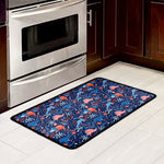 Cute Dino Leaves And Flowers Print Kitchen Mat