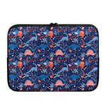 Cute Dino Leaves And Flowers Print Laptop Sleeve