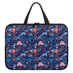 Cute Dino Leaves And Flowers Print Laptop Sleeve With Handle