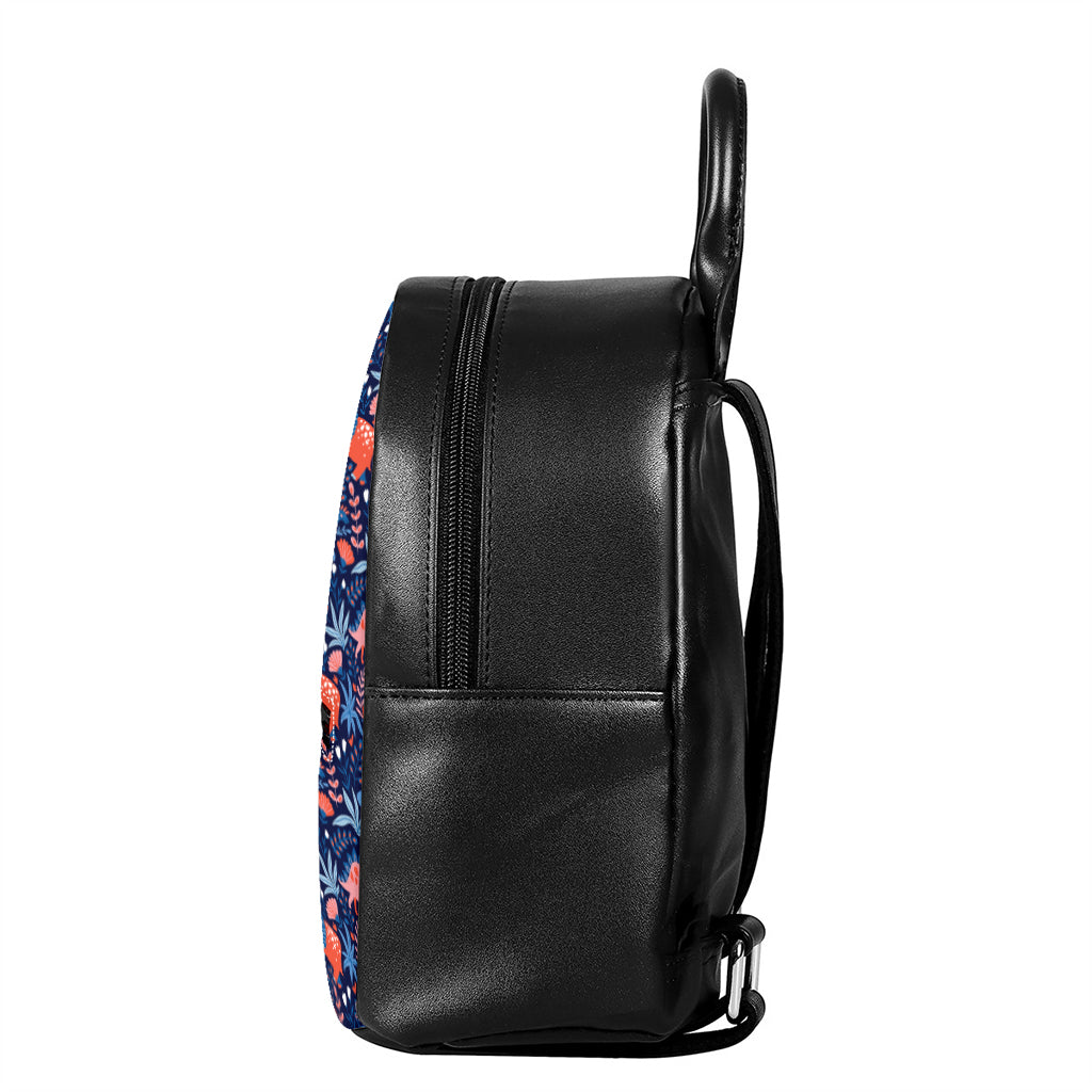 Cute Dino Leaves And Flowers Print Leather Backpack