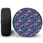 Cute Dino Leaves And Flowers Print Leather Spare Tire Cover