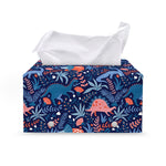 Cute Dino Leaves And Flowers Print Leather Tissue Box Cover