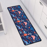 Cute Dino Leaves And Flowers Print Long Kitchen Mat