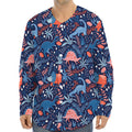 Cute Dino Leaves And Flowers Print Long Sleeve Baseball Jersey