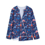 Cute Dino Leaves And Flowers Print Long Sleeve Short Coat