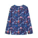 Cute Dino Leaves And Flowers Print Long Sleeve Short Coat