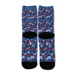 Cute Dino Leaves And Flowers Print Long Socks