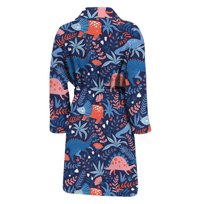 Cute Dino Leaves And Flowers Print Men's Bathrobe