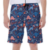 Cute Dino Leaves And Flowers Print Men's Beach Shorts