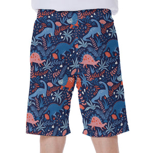 Cute Dino Leaves And Flowers Print Men's Beach Shorts