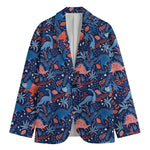 Cute Dino Leaves And Flowers Print Men's Blazer