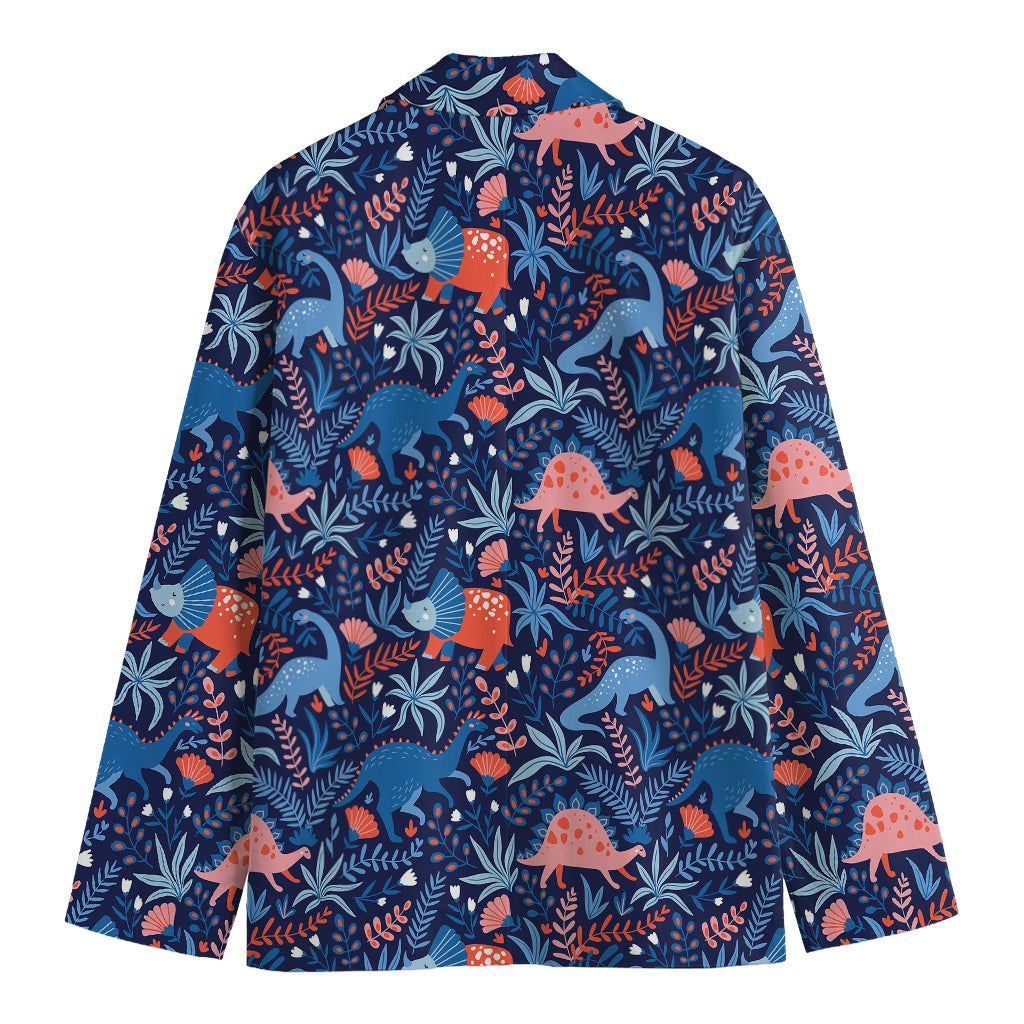 Cute Dino Leaves And Flowers Print Men's Blazer