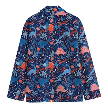 Cute Dino Leaves And Flowers Print Men's Blazer