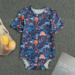 Cute Dino Leaves And Flowers Print Men's Bodysuit