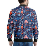 Cute Dino Leaves And Flowers Print Men's Bomber Jacket
