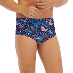 Cute Dino Leaves And Flowers Print Men's Briefs