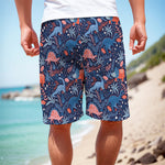 Cute Dino Leaves And Flowers Print Men's Cargo Shorts