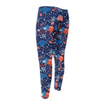 Cute Dino Leaves And Flowers Print Men's Compression Pants