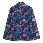 Cute Dino Leaves And Flowers Print Men's Cotton Blazer