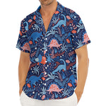 Cute Dino Leaves And Flowers Print Men's Deep V-Neck Shirt