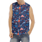 Cute Dino Leaves And Flowers Print Men's Fitness Tank Top