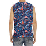 Cute Dino Leaves And Flowers Print Men's Fitness Tank Top
