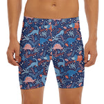 Cute Dino Leaves And Flowers Print Men's Long Boxer Briefs