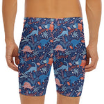Cute Dino Leaves And Flowers Print Men's Long Boxer Briefs